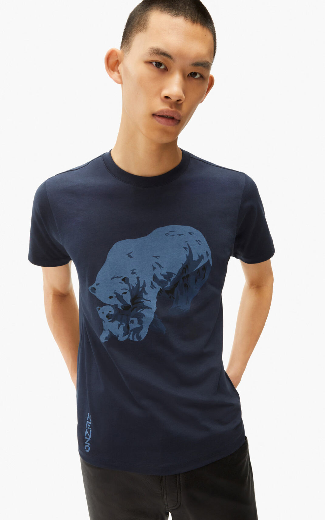 T Shirt Kenzo Homme The Hiver Capsule Polar Bear Bleu Noir HZYRF-3851